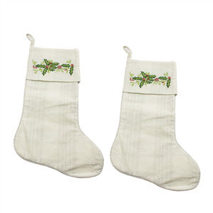 Embroidered Holly Silver White Christmas Stockings